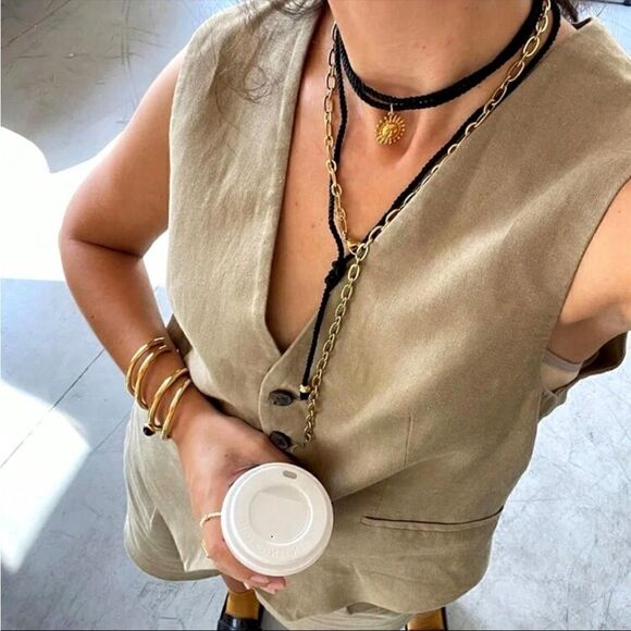 Black boho necklace S711 - Picture 3 of 5